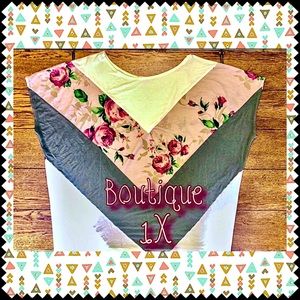 Ladies Boutique Floral Print Color Block Top